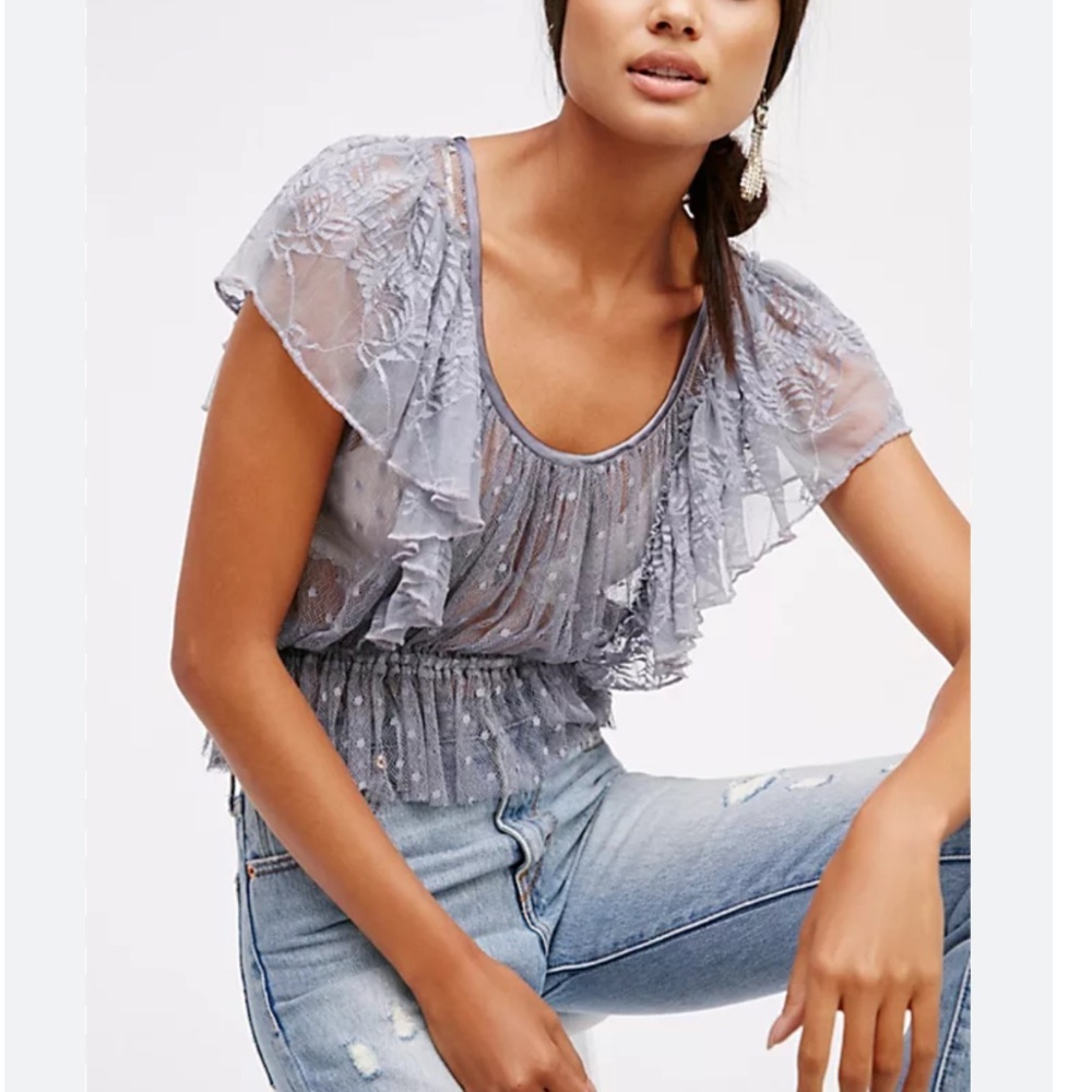 Free People Sweet Surprise Lace Blouse Grey- M